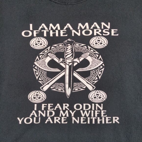 Gildan Heavy Cotton Men's I Am A Man Of The Norse Graphic T-Shirt Black 3XL - Picture 4 of 14